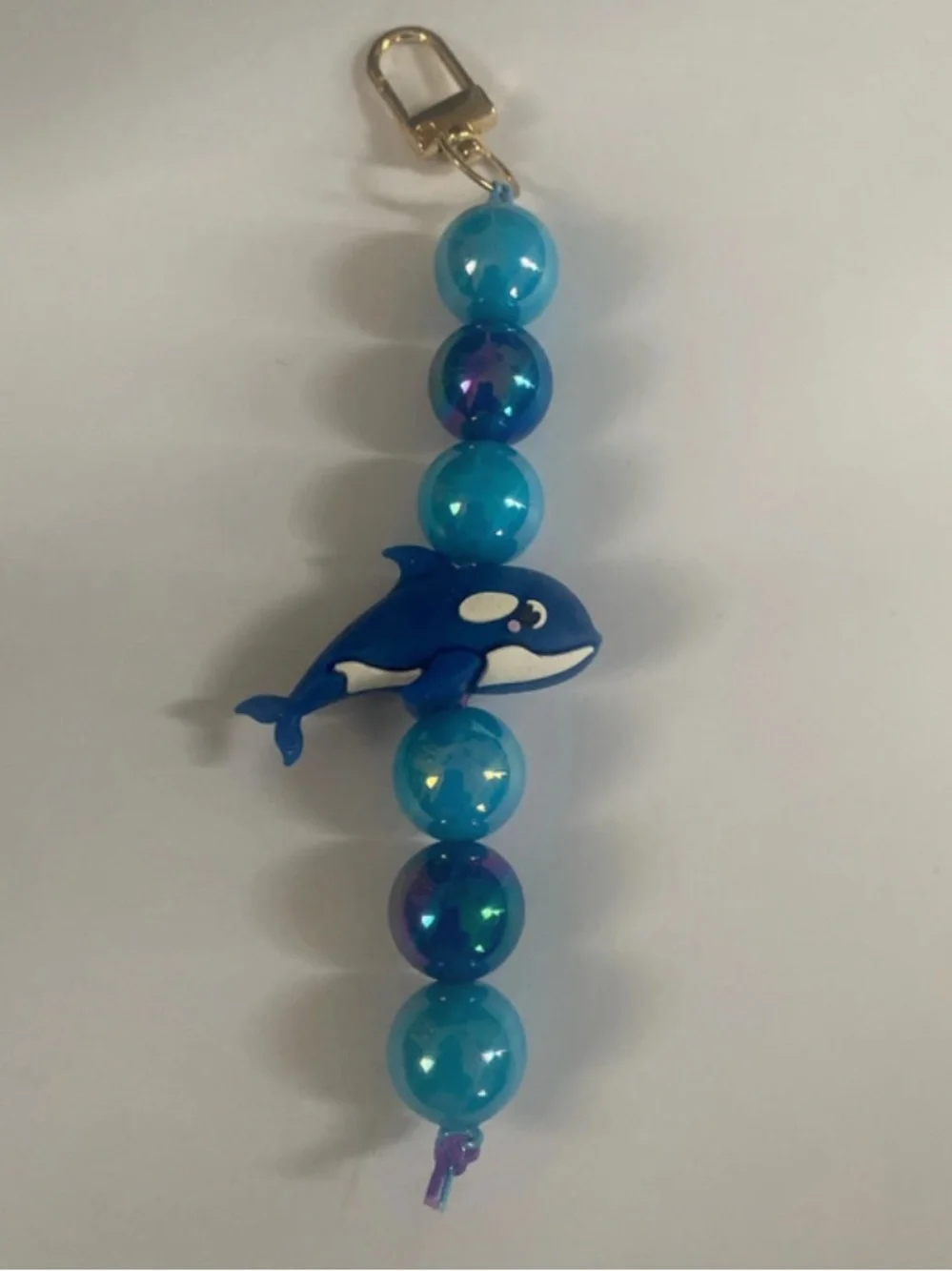 Blue Orca Bead Bag Charm Keychain - Playful Kids Accessory